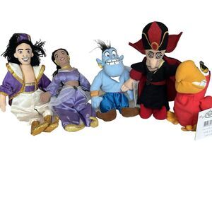 Disney Store Aladdin Plush Beanbag Plush Lot VTG 90s Jasmine Iago Jafar Genie